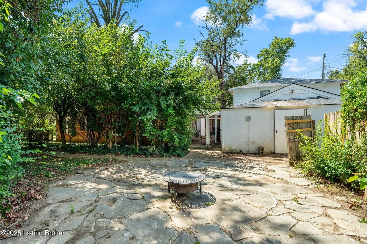 Rear patio and outbuilding